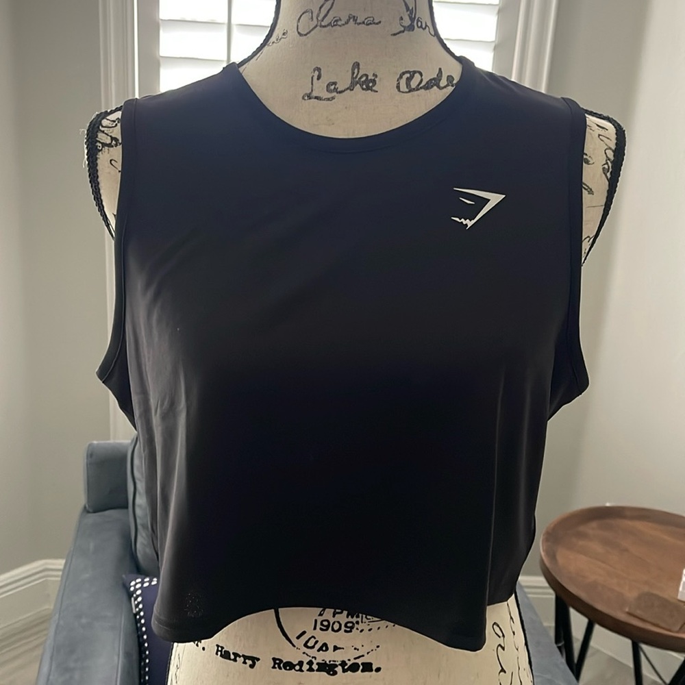Gymshark Cropped Muscle Tee, Black - Medium
